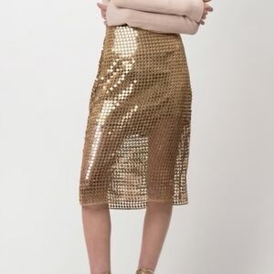 New H&M Sequin Gold Mesh Skirt Mini Layered Sz 6 Evening Sparkle Mardi Gras